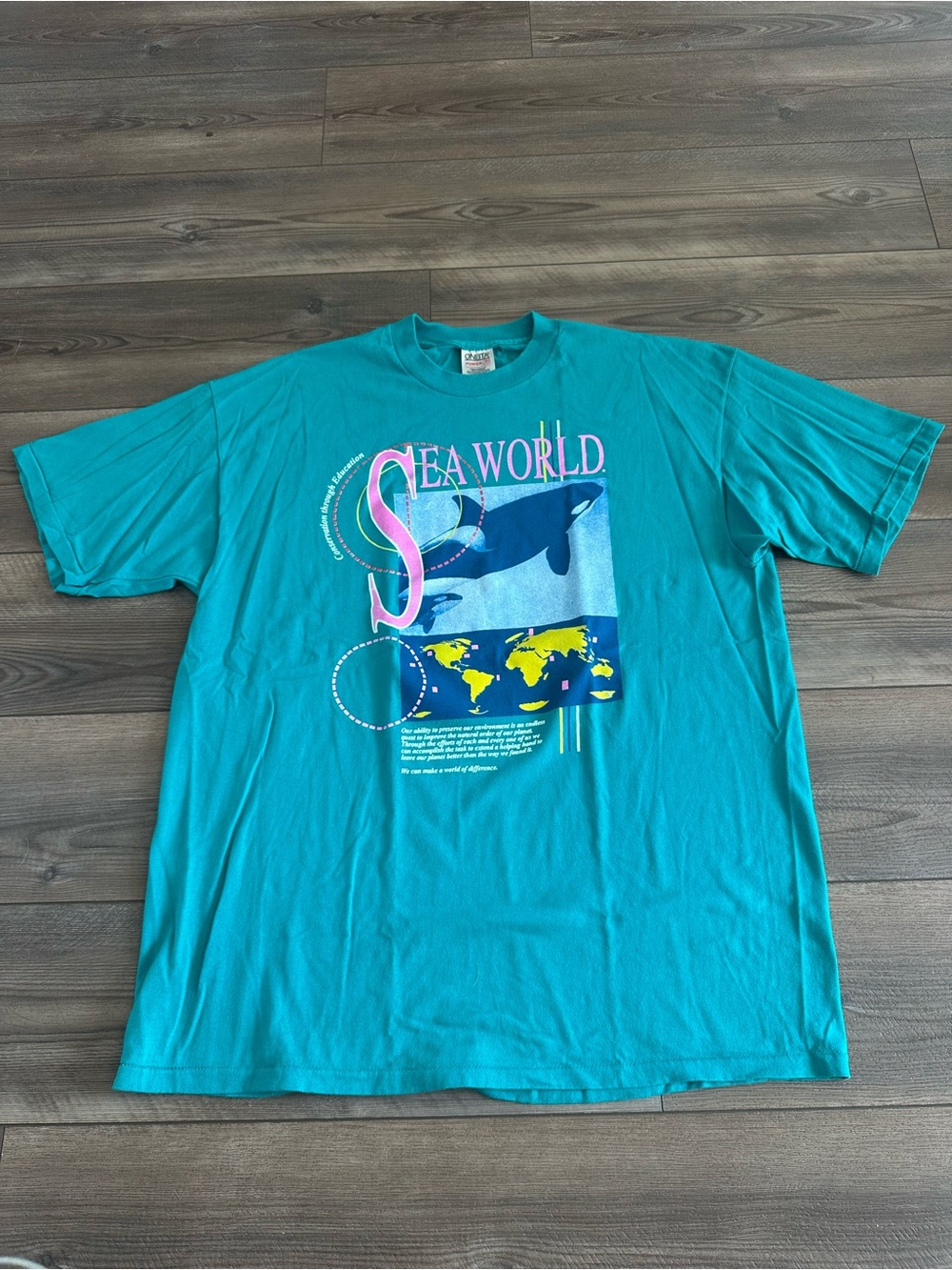 90s Vtg Sea World Killer Whale Orcs Teal Men’s T Shirt Sz XL